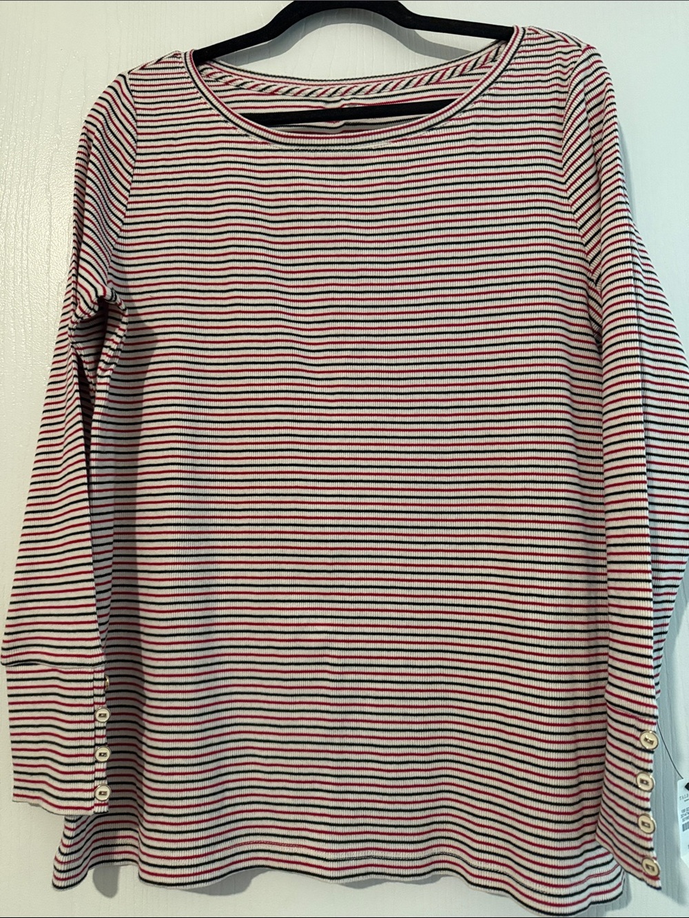 Talbots Red, Black & White Striped Long Sleeve Top